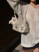 Pearlescent White PU Y2K Large Tote Bag