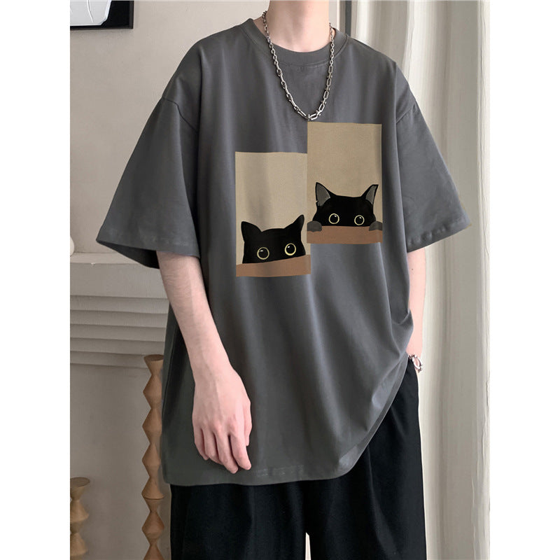 Cat Print Cotton T-shirt
