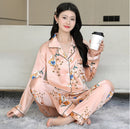 Ice Silk Pajamas Women's Summer Women's suit Long-sleeved Trousers Silk-like Pajamas Casual Light Luxury plus size Home Clothes