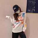 Full Print Color Graffiti Letters Printed Casual Long Sleeve T-Shirt