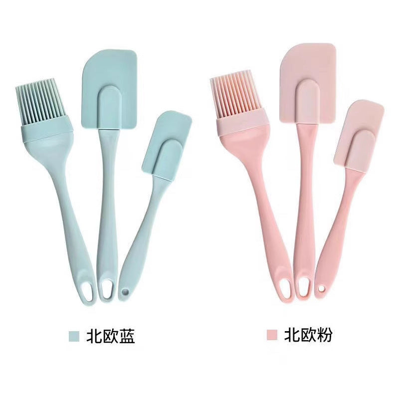in stock food grade high temperature resistant detachable silicone scraper oil brush spatula baking cream cake spatula 3 piece set