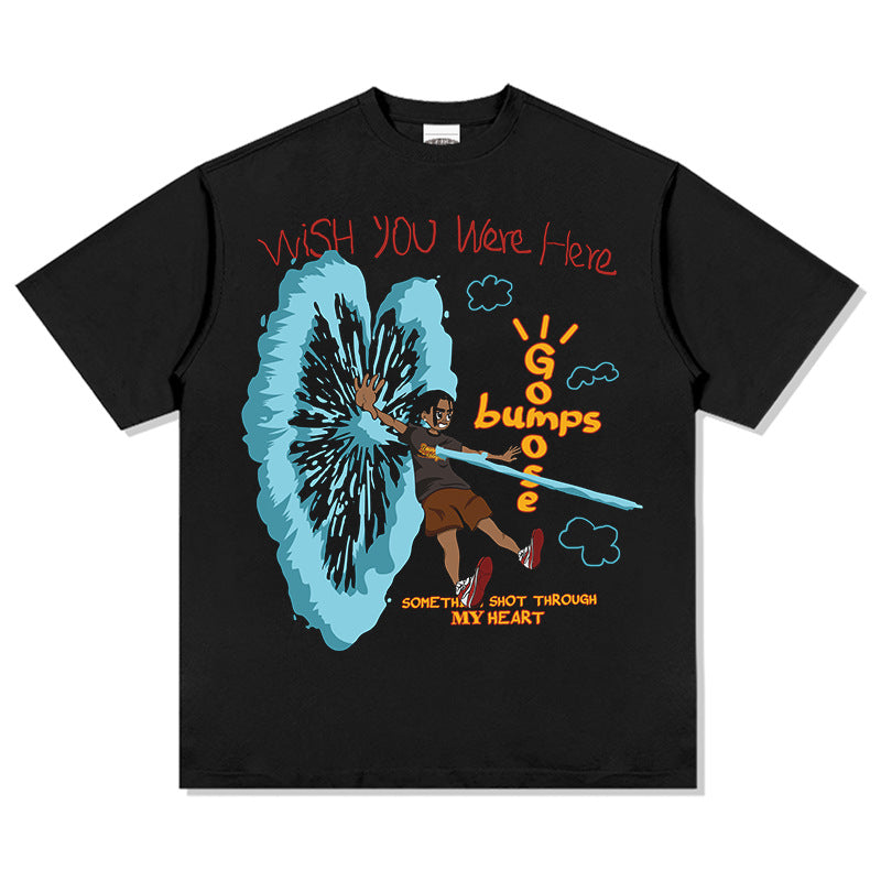 Retro Travis Scott Hip Hop Cartoon Printed Cotton T-Shirt