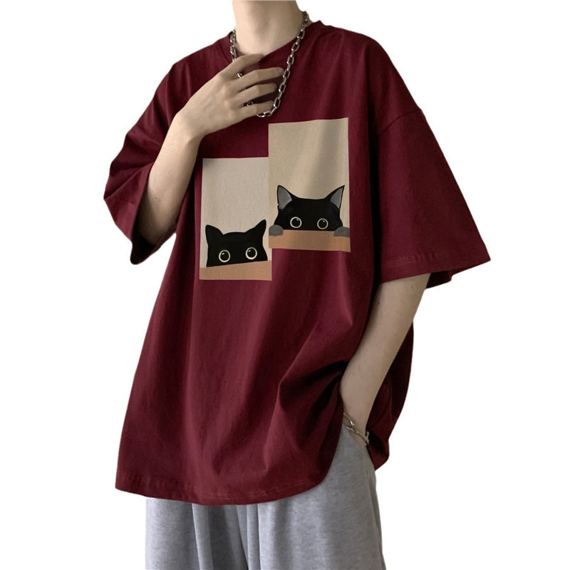 Cat Print Cotton T-shirt