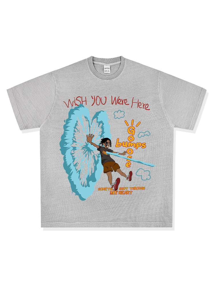 Retro Travis Scott Hip Hop Cartoon Printed Cotton T-Shirt