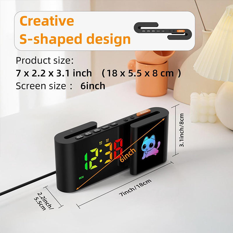 Creative S-shaped Dual-Screen RGB Colorful Alarm Clock, Adorable Cartoon Night Light Electronic Clock - TrendTrove