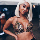 Lace-up backless leopard print bra