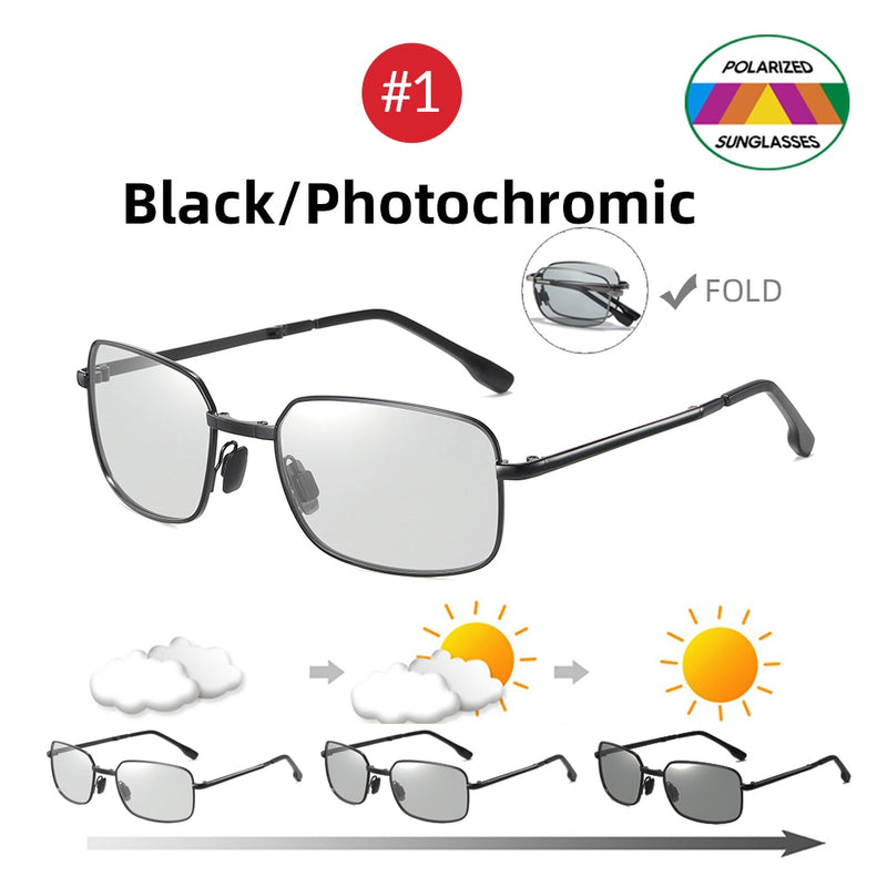 Men Fold Photochromic Sunglasses with Polarized Lens Rectangle Folding Metal Male Sun Glasses Trending Products - TrendTrove