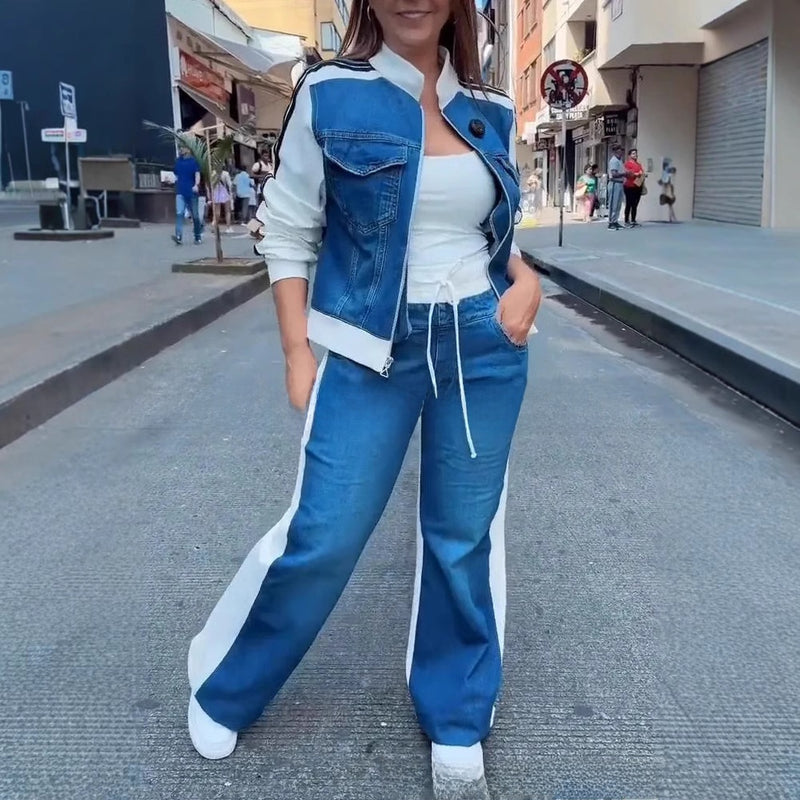 Women's Denim Long Sleeve Two-Piece Set