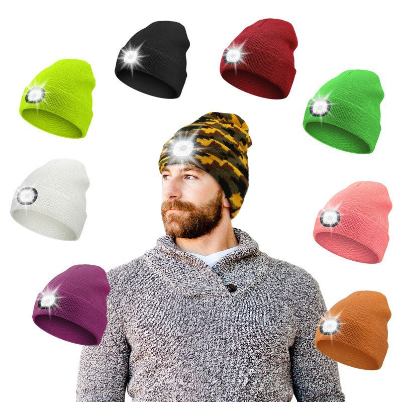 Outdoor sports LED button electronic light knitted hat
