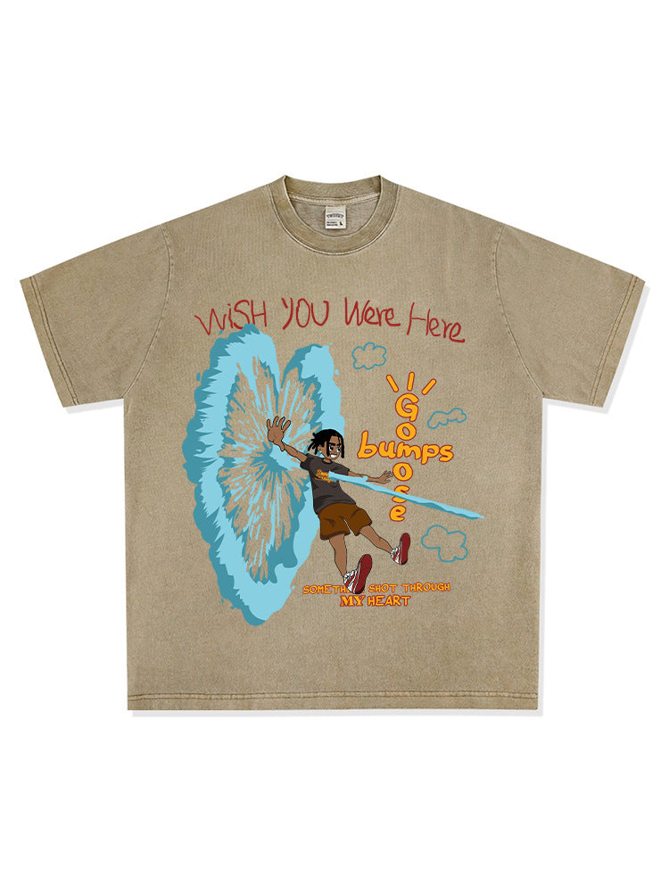 Retro Travis Scott Hip Hop Cartoon Printed Cotton T-Shirt