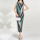 Printed Geometric Sleeveless Round Neck Slim Fit Long Dress