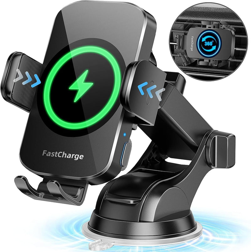 Wireless Car Charger, Fast Charging 15W Auto Clamping Car Charger Phone Holder Phone Mount