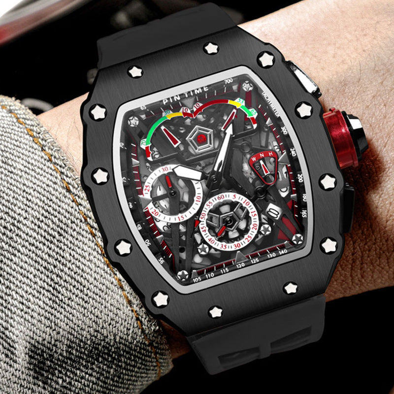 Men's mechanical-style open-work wristwatch