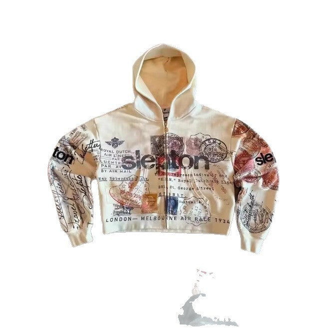 Harajuku Y2K Street Printed Zipper Hooded Sweatshirt