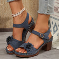 Women's Flowers Chunky Heel Sandals Summer Plus Size Platform Shoes