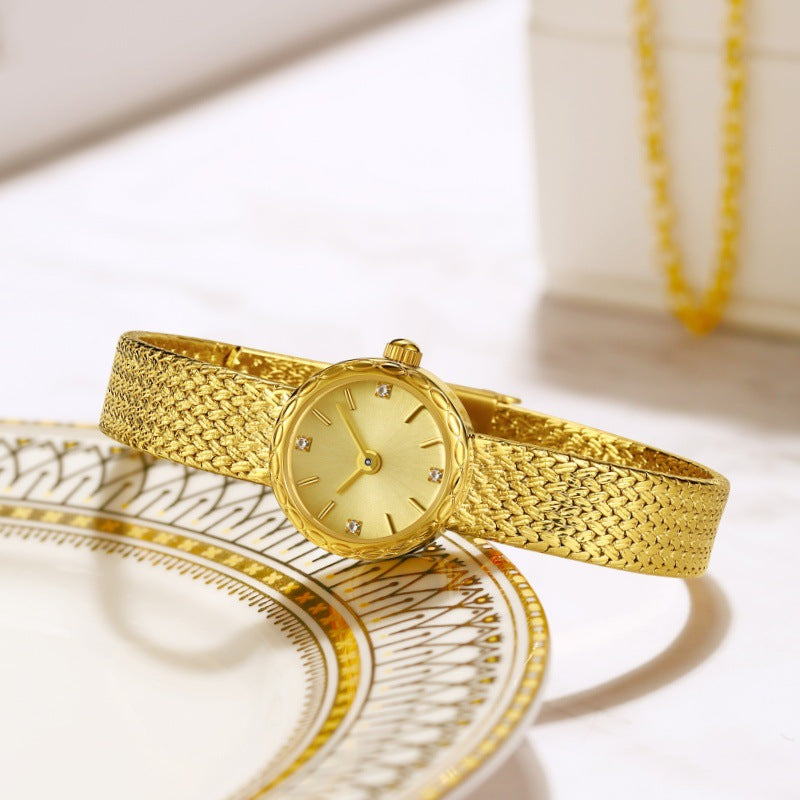 Simple Retro Copper Mesh Small Gold Watch Women's Internet Celebrity Explosive Exquisite Casual Light Luxury All-match Elegant