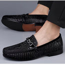 Slip-on Snake Pattern Embossed Leather Flat Driving Casual Leather Shoes