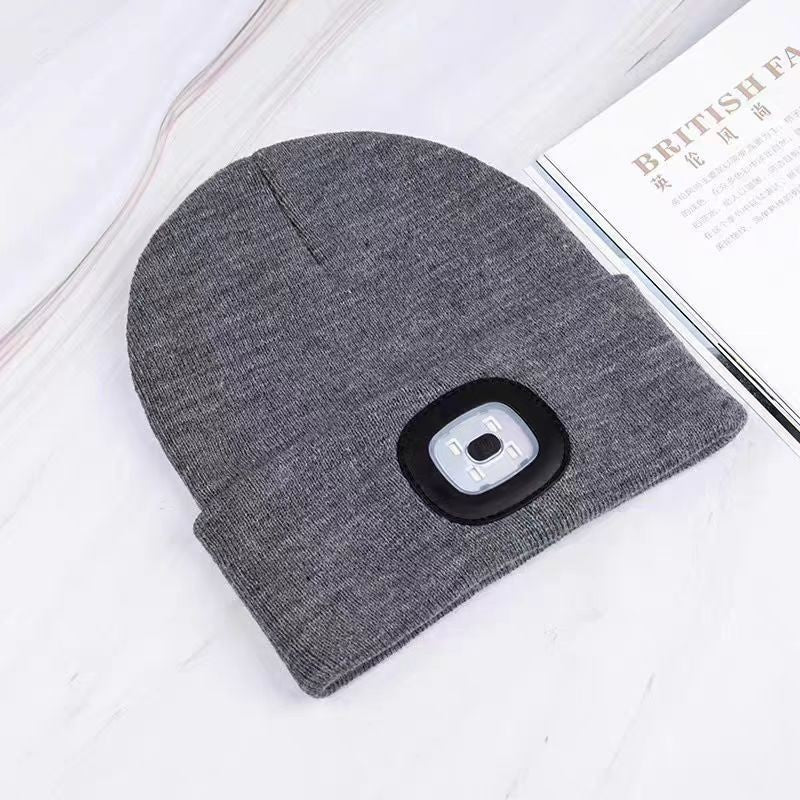 Outdoor sports LED button electronic light knitted hat