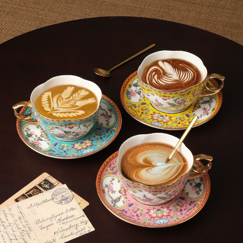 Enamel Color Ceramic Coffee Cup Set
