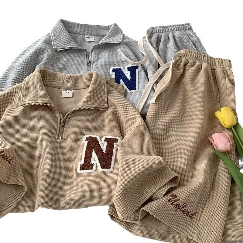 Waffle Leisure Sports Suit Polo Top and Shorts Set