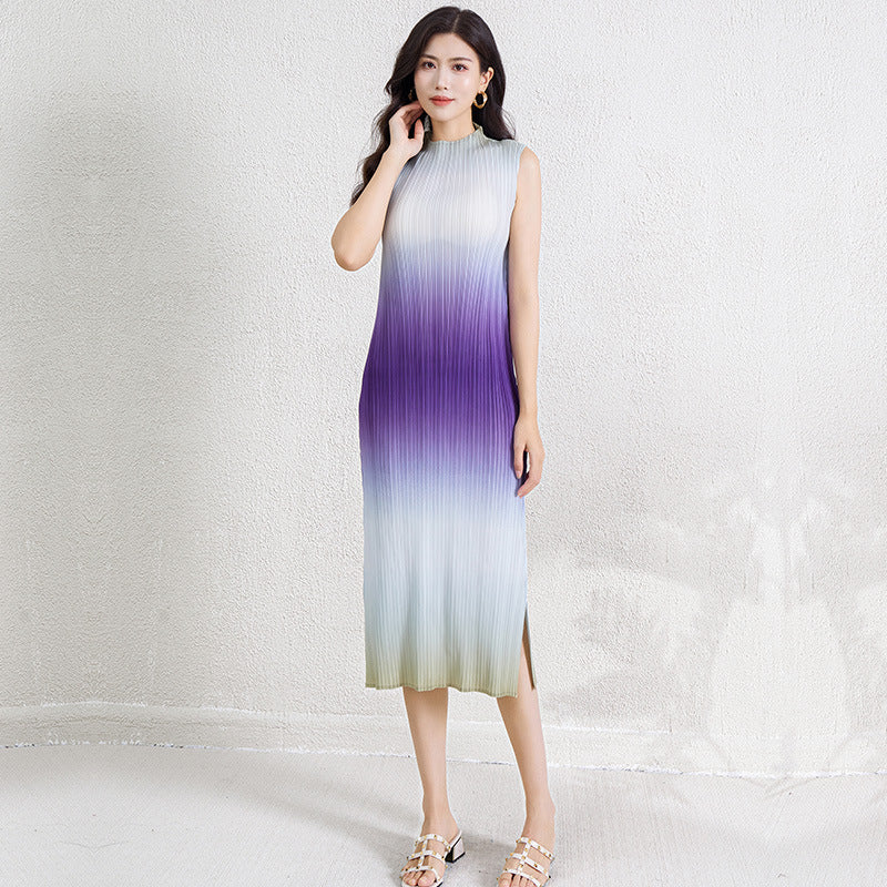 Temperament Crew Neck Printed Sleeveless Straight Skirt