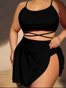 Solid Large Three Piece High Waist Bikini Swimsuit