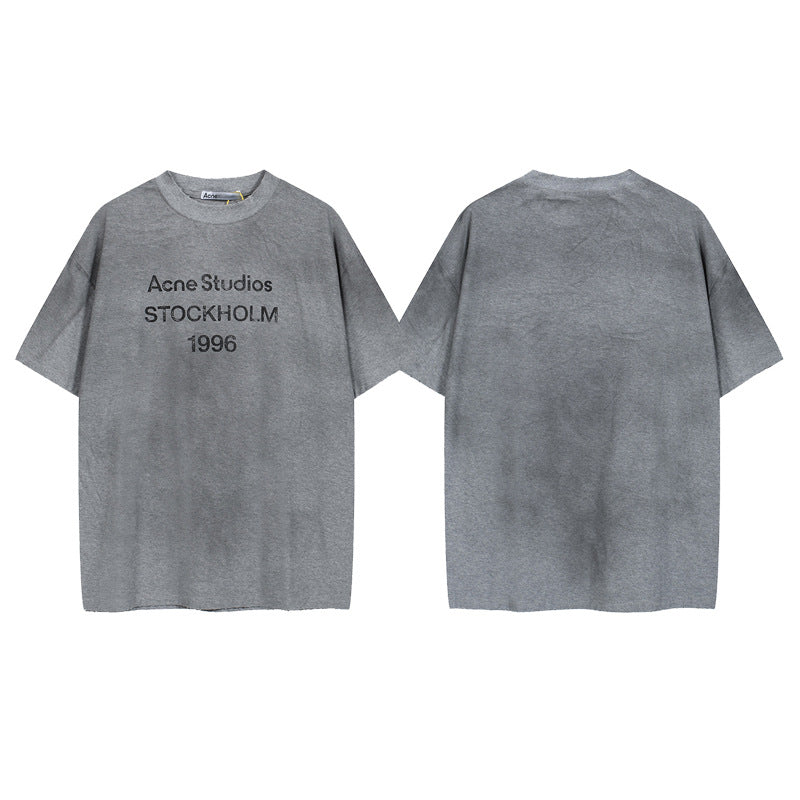 Distressed Washed Gradient Print Cotton T-shirt