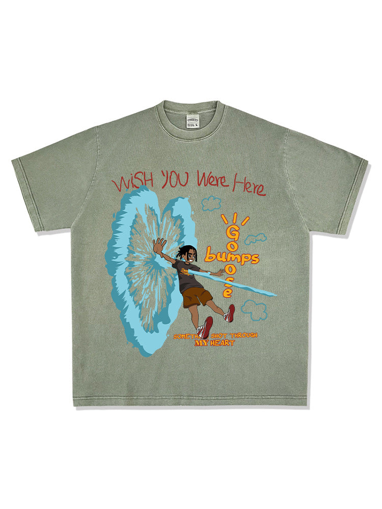 Retro Travis Scott Hip Hop Cartoon Printed Cotton T-Shirt