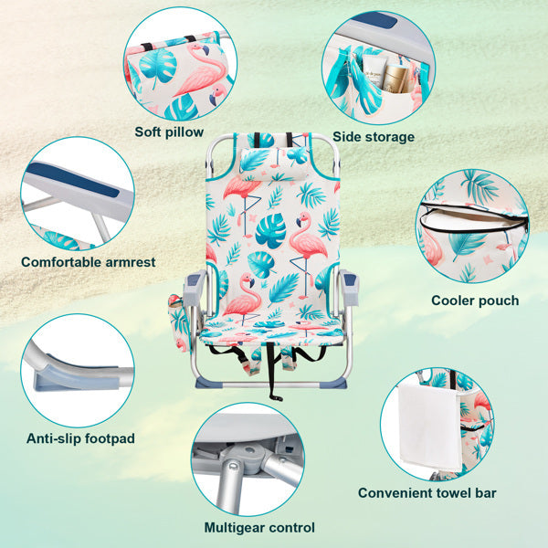 63x65x82cm, Flamingo Motif, Aluminum, Beach Chair, Oxford Cloth