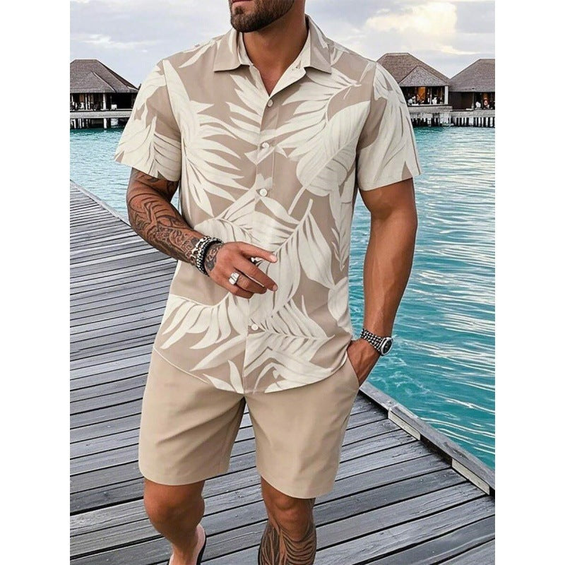 Men's Short-Sleeved Shirt and Beach Pants Set