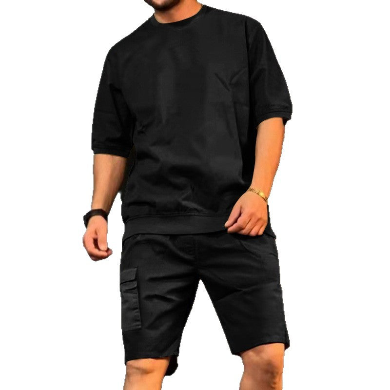 Men's Summer Casual Workwear Shorts and T-Shirt Set