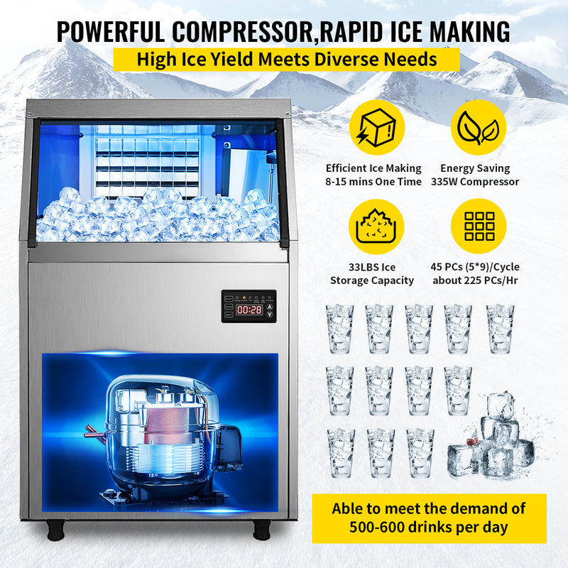 VEVOR 110V Commercial Ice Maker 80LBS 24H With 24lbs Storage Capacity Stainless Steel Commercial Ice Machine 40 Ice Cubes Per Plate Industrial Ice Maker Machine Auto Clean For Bar Home Supermarkets