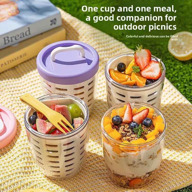 Double Layer Portable Salad and Fruit Cup with Lid
