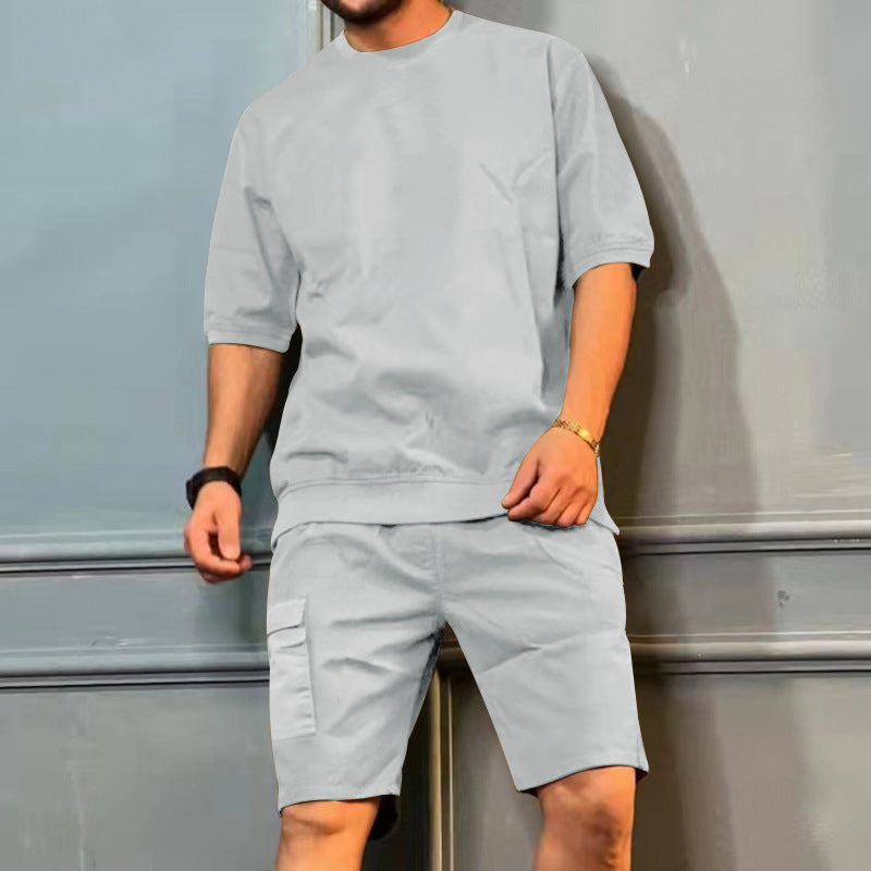 Men's Summer Casual Workwear Shorts and T-Shirt Set