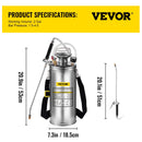 VEVOR 2Gal Stainless Steel Sprayer, Set With Wand  Handle& 3FT Reinforced Hose, Hand Pump Sprayer With Pressure Gauge&Safety Valve, Adjustable Nozzle Suitable For Gardening And Sanitizing