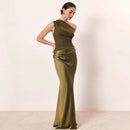 Elegant Off-Shoulder Ruched Satin Dress