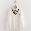 Badminton Embroidery Knit Vest Ruffle Tie Shirt