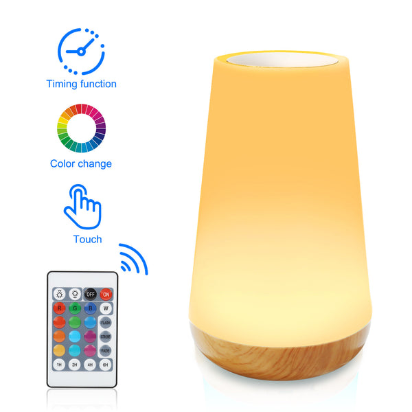 Wood grain remote control touch night light creative pat table lamp bedroom bedside lamp rainbow atmosphere light - TrendTrove