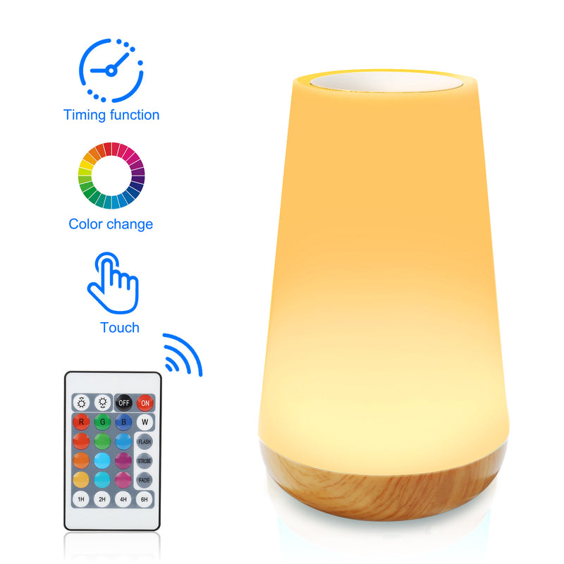 Wood grain remote control touch night light creative pat table lamp bedroom bedside lamp rainbow atmosphere light - TrendTrove