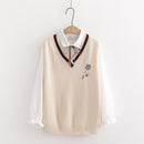 Badminton Embroidery Knit Vest Ruffle Tie Shirt