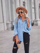 Casual Lapel Shirt and Wide-Leg Pants Set
