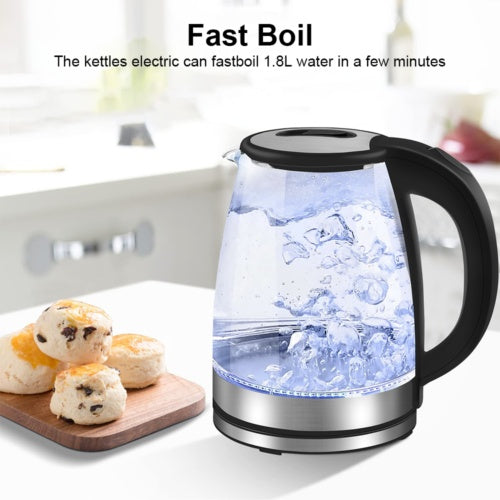 1.8L ELECTRIC KETTLE GLASS 360 BLUE LED ILLUMINATED JUG AUTO SHUT OFF PROTECTION