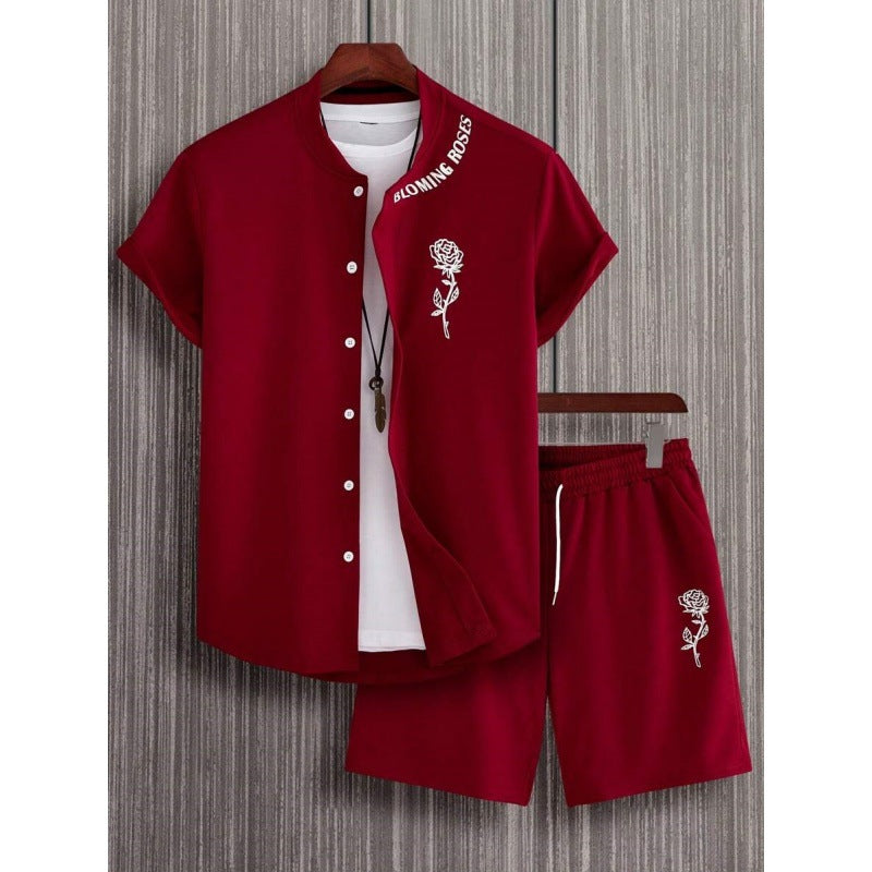 Men's Short-Sleeved Shirt and Beach Pants Set