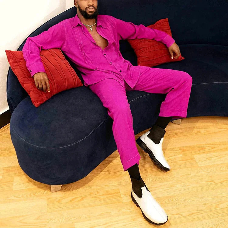 Men's Casual Long Sleeve Shirt and Pants Set