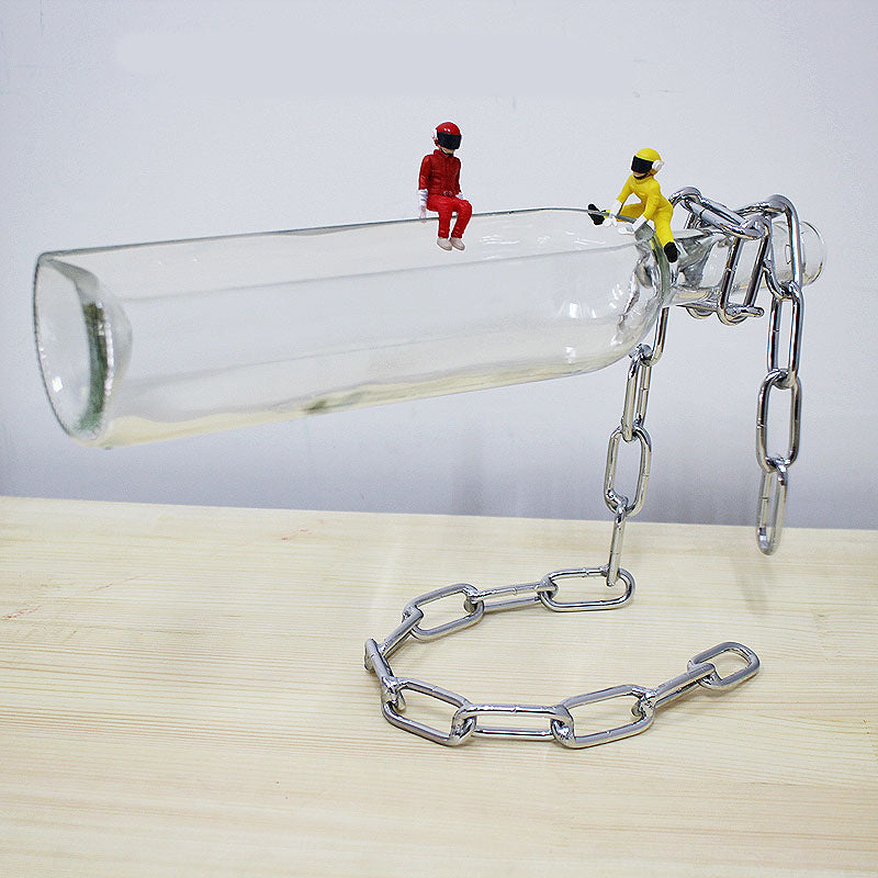 Suspended wine bottle decoration