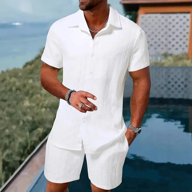 Men's Jacquard Casual Shirt and Shorts Set