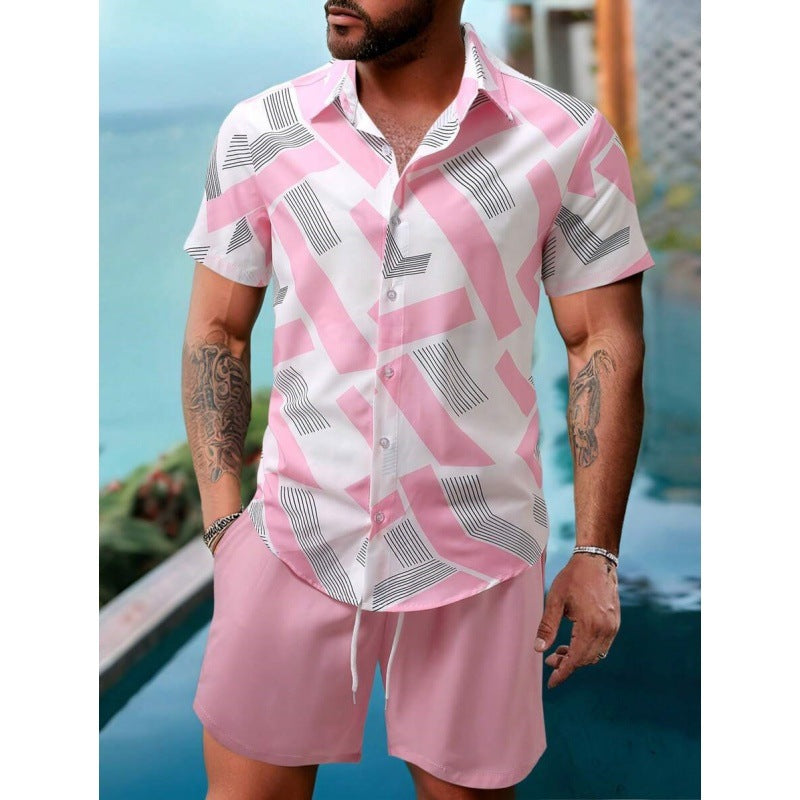 Men's Short-Sleeved Shirt and Beach Pants Set