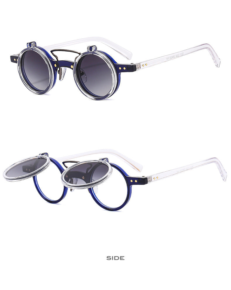 New Round Frame Punk Double-layer Flip Sunglasses