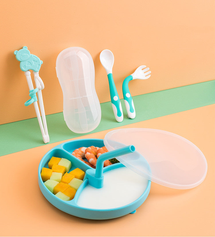 Baby Dinner Plate Children's Tableware Silicone Partition Suction Cup Set