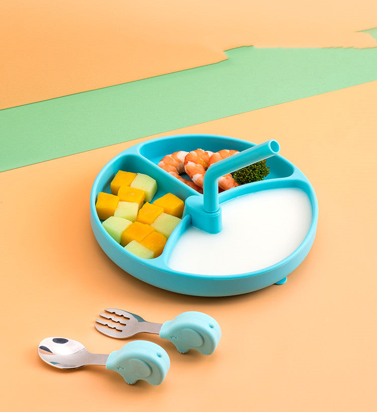Baby Dinner Plate Children's Tableware Silicone Partition Suction Cup Set